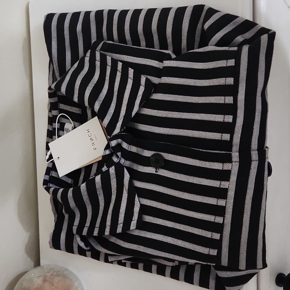 Frnch Paris Leane Coat Black Stripe Large Wide Sleeve Boxy Lagenlook - Picture 12 of 12